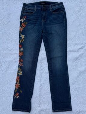 DriftWood audrey Dark Blue Skinny Jeans with Side Floral Embroidery 28